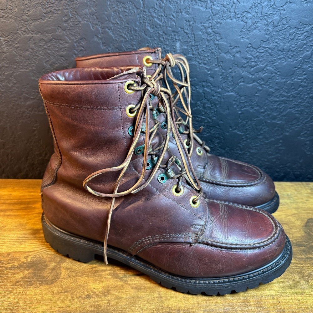 VTG Herman Survivors Moc‎ Toe Mens Leather Insulated Work Boots Brown US 10
